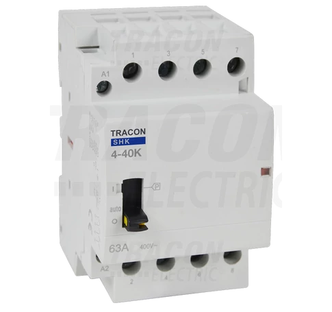 Installációs kontaktor  230V AC, 50Hz, 3 Mod, 4×NO, AC1/AC7a, 40A