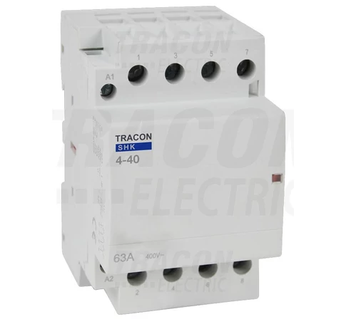 Installációs kontaktor  230V AC, 50Hz, 3 Mod, 4×NO, AC1/AC7a, 40A