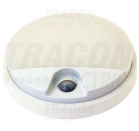 Mozgásérzékelős kerek fali lámpatest  230VAC, 15W, 140°, 2-9m, 10s-5m, 4500K , IP54, 1100lm, EEI=G