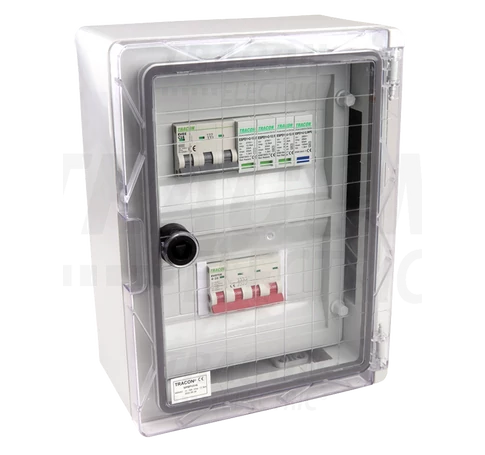 Túlfeszültség-védelmi doboz fotovoltaikus rendszerekhez  330×250×130mm,IP65,IK10,AC1+2, 400V, In_16A, Iimp_12.5kA,