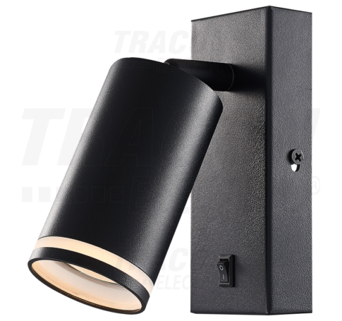 Oldalfali állítható spot lámpatest, fekete, kapcsolóval  100-240VAC, 50Hz, 1xGU10, max.35W