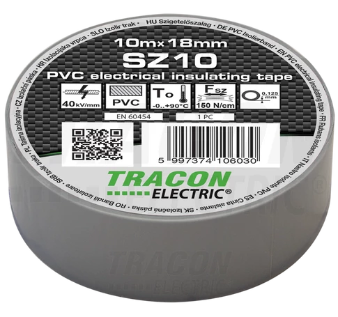 Szigetelőszalag, szürke  10m×18mm, PVC, 0-90°C, 40kV/mm