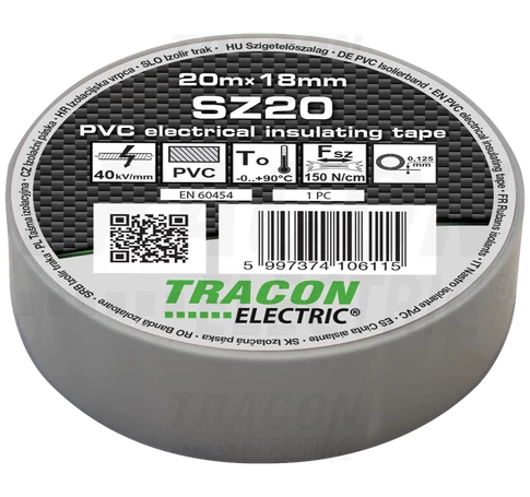 Szigetelőszalag, szürke  20m×18mm, PVC, 0-90°C, 40kV/mm