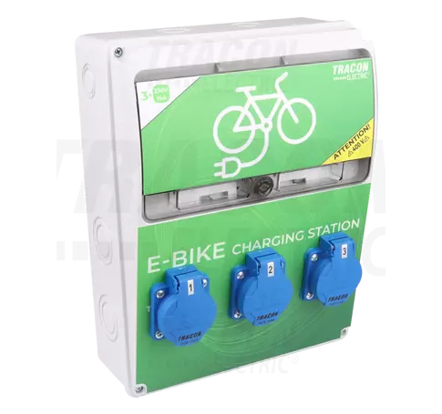 Elektromos kerékpár töltőállomás védelemmel  Prot.:RCCB,MCB,Out:3×SCHUKO