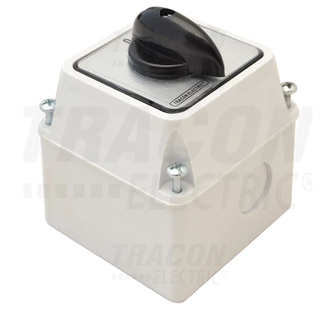 Tokozott kézikapcsoló, BE-KI  400V, 50Hz, 20A, 2P, 5,5kW, 48×48mm, 90°, IP65