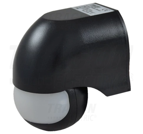 Mozgásérzékelő, infra falra, fekete  230V, 50Hz, 180°, max. 12 m, 10s-12min, 3-2000lux, IP44