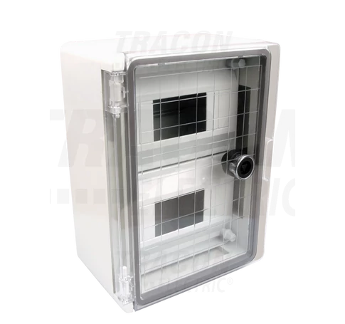 Műanyag elosztószekrény maszkos átlátszó ajtóval  2x6mod, HxWxD=280x210x130mm, IP65, IK10, 1000V AC/DC