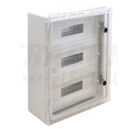 Műanyag elosztószekrény maszkos átlátszó ajtóval  3x22mod, HxWxD=600x500x220mm, IP65, IK10, 1000V AC/DC