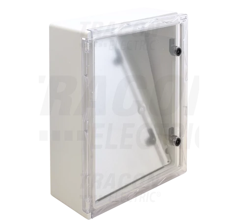 Műanyag elosztószekrény átlátszó ajtóval  HxWxD=500x400x175mm, IP65, IK10, 1000V AC/DC, RAL7035