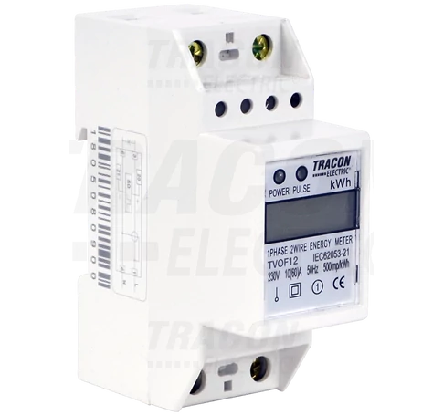 LCD kijelzésű fogyasztásmérő,közvetlen, 1 fázisú, 2 modul  230VAC / 10(60)A