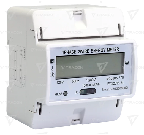 LCD kijelzésű fogyasztásmérő,közvetlen, MODBUS, 1F, 4 modul  230VAC / 10(100)A