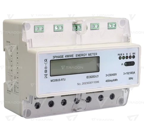 LCD kijelzésű fogyasztásmérő,közvetlen, MODBUS, 3F, 7 modul  400VAC / 10(100)A