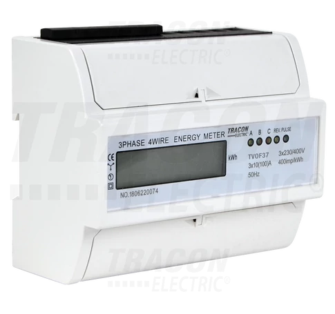 LCD kijelzésű fogyasztásmérő,közvetlen, 3 fázisú, 7 modul  400VAC / 10(100)A