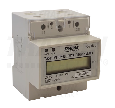 LCD kijelzésű 1 fázisú átfűzős fogyasztásmérő, közvetlen  230V / 30 (100)A Pd=1W
