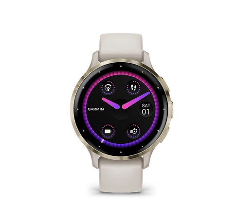 Venu 3S french grey, cream gold, leather and silicone band