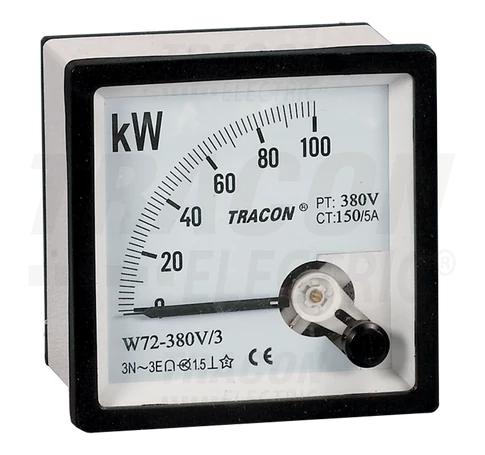Hatásos teljesítménymérő, 3 fázisú, 4 vezetékes  72×72mm, 400V AC