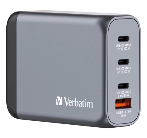 Verbatim GNC-100 GaN Charger 4 Port 100W USB A/C (EU/UK/US)